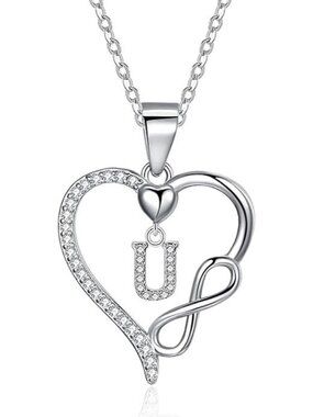 Letter U Dainty 925 Sterling Silver Infinity Heart Initial Necklace